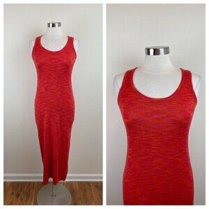 LOFT Red Orange Knit Long Maxi‎ Dress Women M Form Fitting Bodycon 100% cotton
